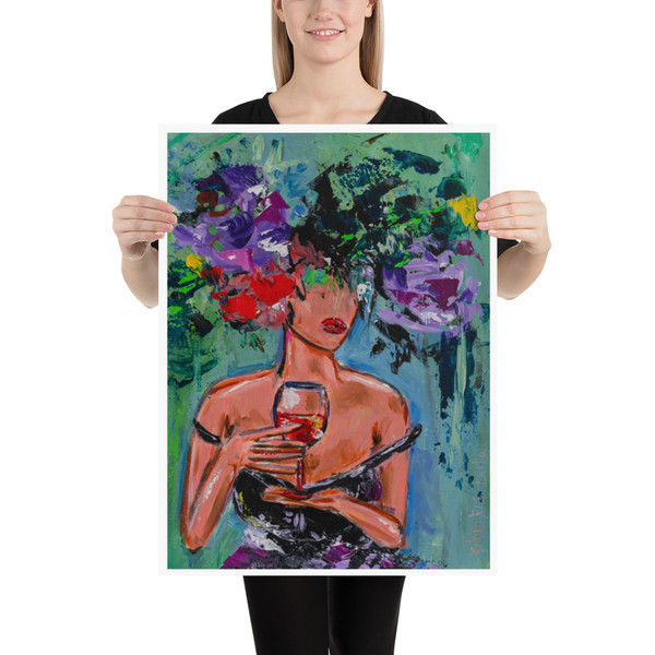Floral Woman Print Original Art Poster Abstrait Faceless Woman Art Wine Painting Flowers Woman Painting Female Portrait