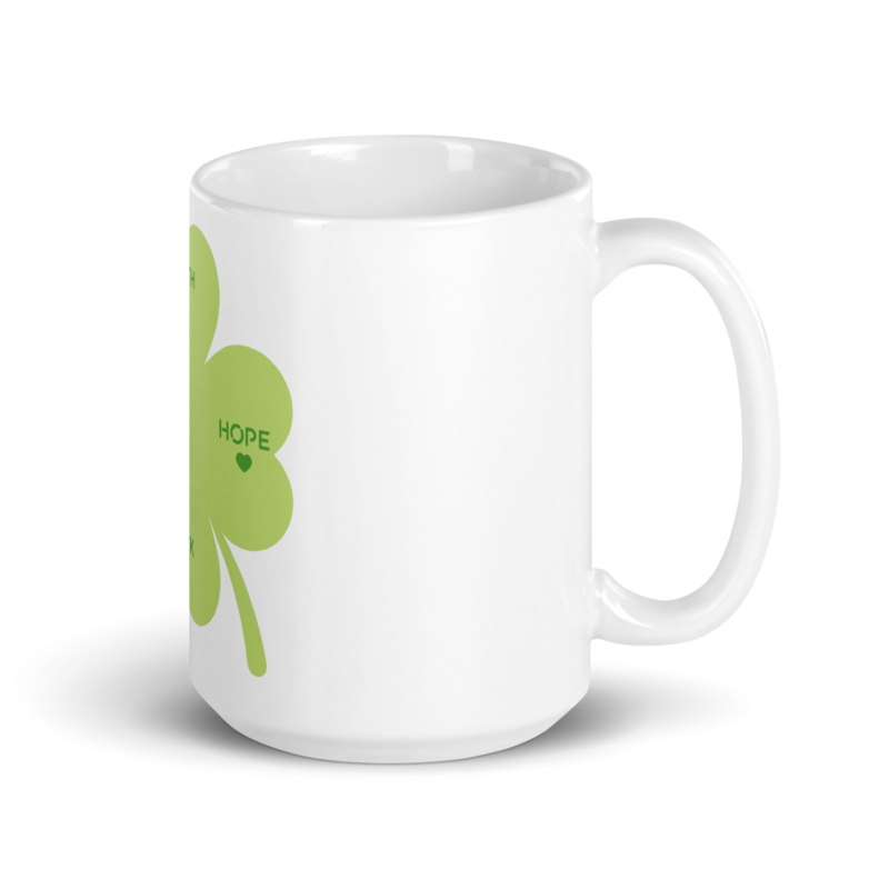Four leaves clover white glossy mug