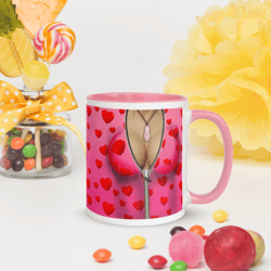 sexy boobes with red hearts coffee mug with color inside