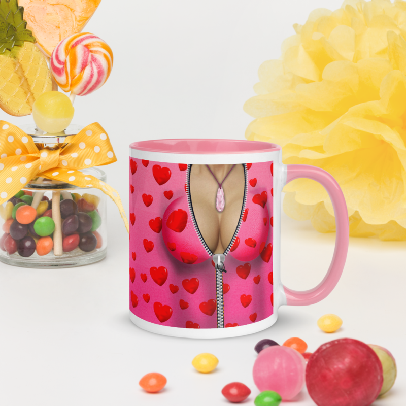 Sexy Boobes with Red Hearts Coffee Mug with Color Inside