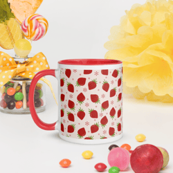 strawberries and snowflakes seamless pattern coffee mug with color inside