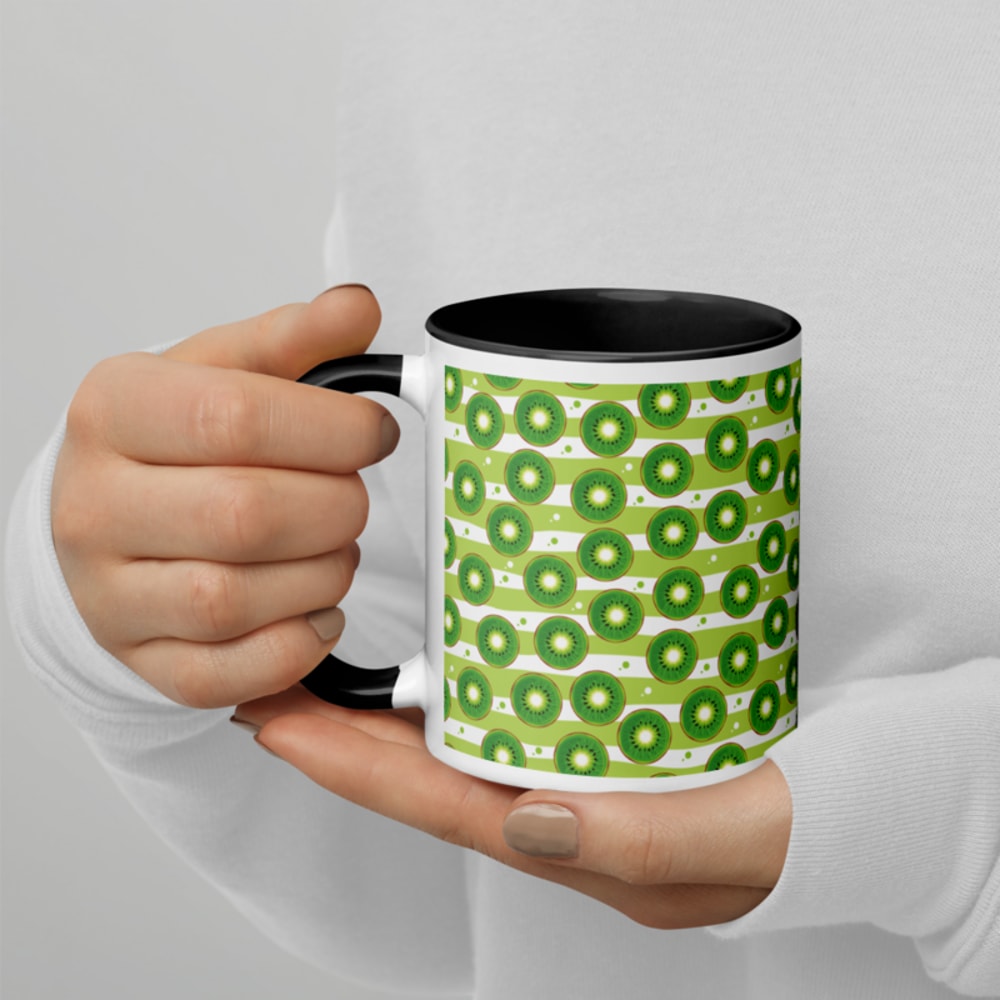 Kiwi slices on a striped background Mug with Color Inside