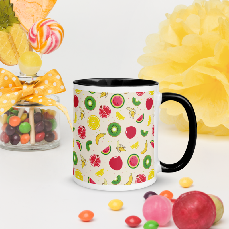 Tropical Fruits Mix Colorful Seamless Pattern Coffee Mug with Color Inside