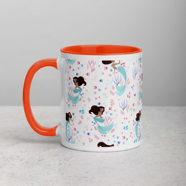 Cute Mermaids Watercolor Seamless Pattern Coffee Mug with Color Inside