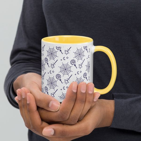 Monochrome Halloween Seamless Pattern Coffee Mug with Color Inside