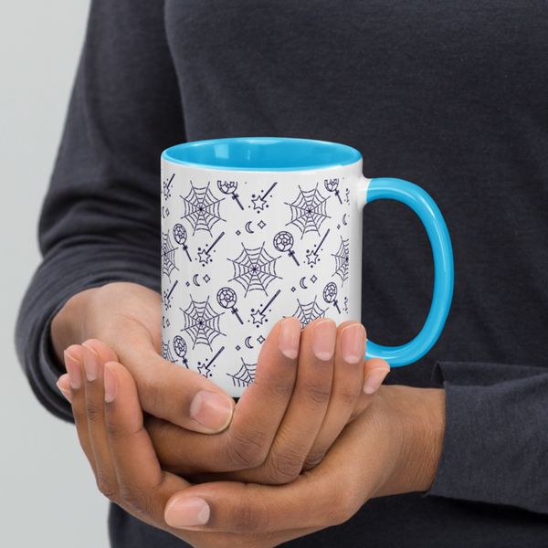 Monochrome Halloween Seamless Pattern Coffee Mug with Color Inside