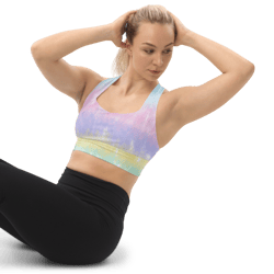 multicolor rainbow striped pattern longline sports bra