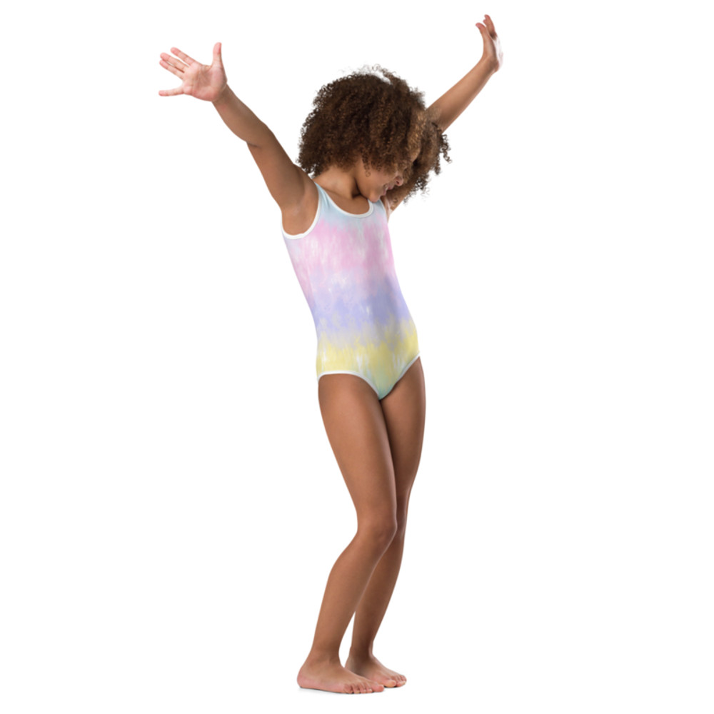 Multicolor Rainbow Striped Pattern All-Over Print Kids Swimsuit