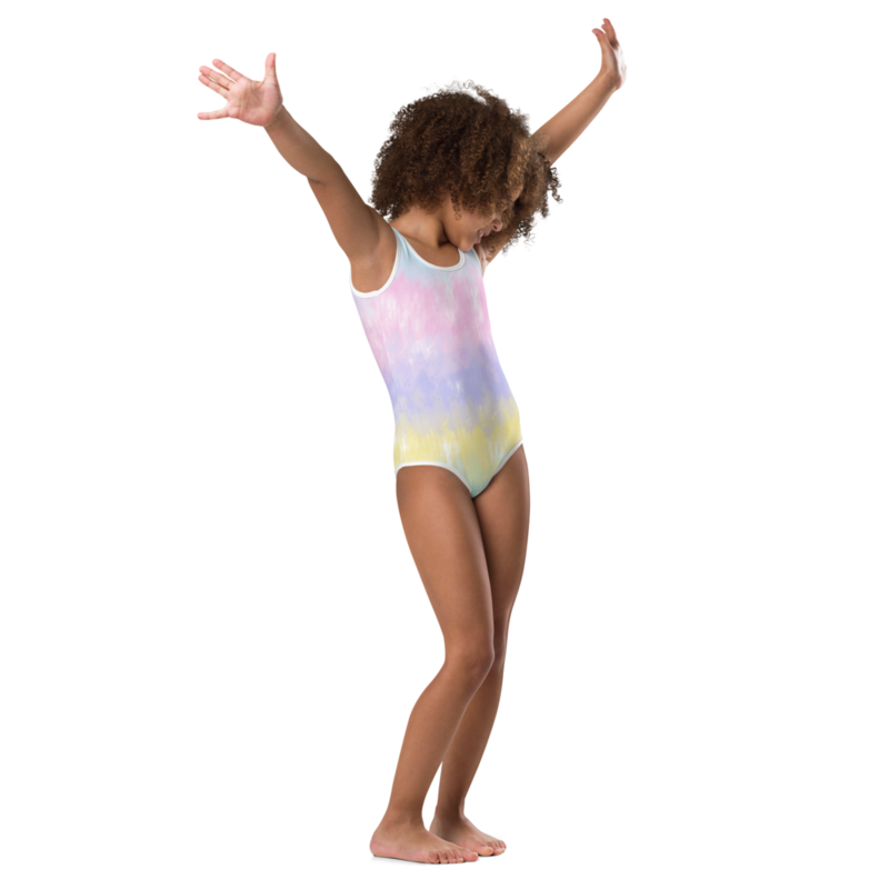 Multicolor Rainbow Striped Pattern All-Over Print Kids Swimsuit