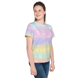 Multicolor Rainbow Striped Pattern Youth crew neck t-shirt