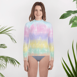 multicolor rainbow striped pattern youth rash guard
