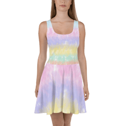 multicolor rainbow striped pattern skater dress