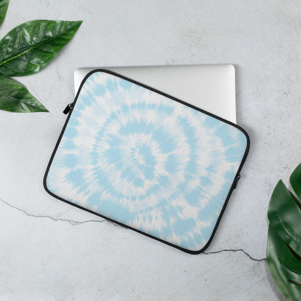 Blue and White Spiral Pastel Tie Dye Laptop Sleeve