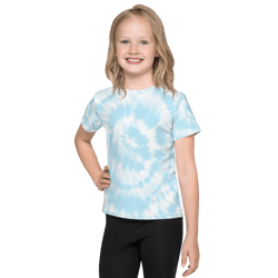 Blue and White Spiral Pastel Tie Dye Kids crew neck t-shirt