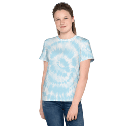 Blue and White Spiral Pastel Tie Dye Youth crew neck t-shirt