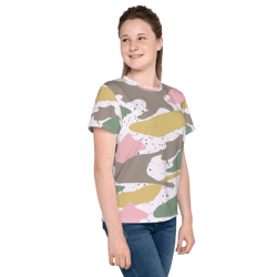 modern girly camo mix colored seamless pattern youth crew neck t-shirt