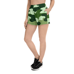 Military Green Camo Pattern Women’s Recycled Athletic Shorts