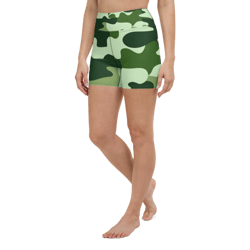 military green camo pattern yoga shorts