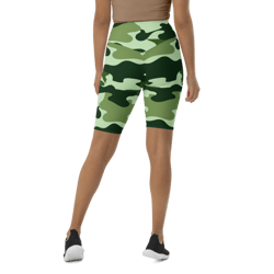military green camo pattern biker shorts