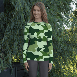 military green camo pattern women's rash guard