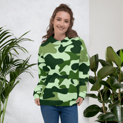 military green camo pattern unisex hoodie