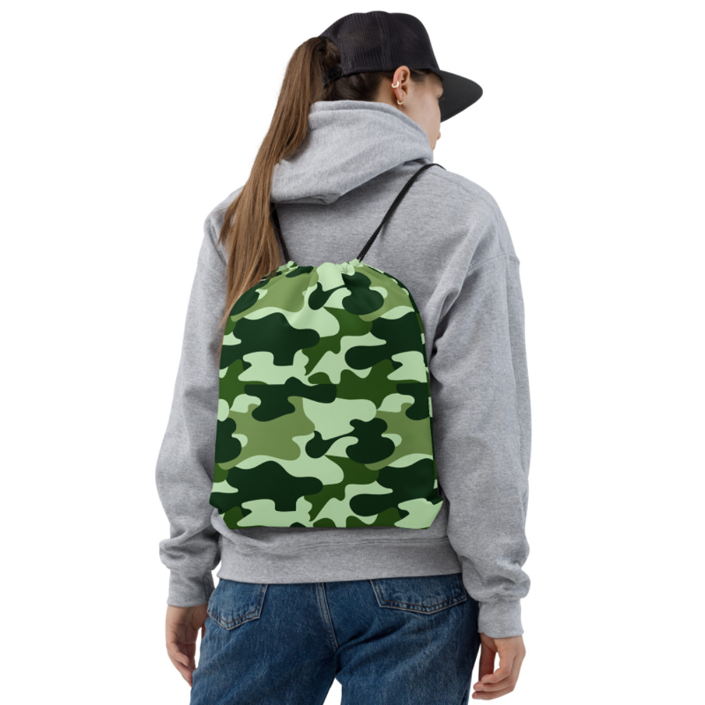 Military Green Camo Pattern Drawstring bag