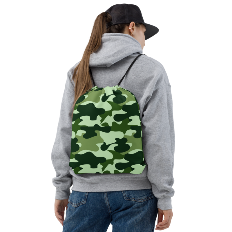 Military Green Camo Pattern Drawstring bag