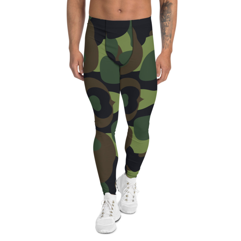 Woodland Military Camo Green Brown Black Pattern Men's Leggings