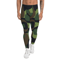 Woodland Military Camo Green Brown Black Pattern Men's Leggings