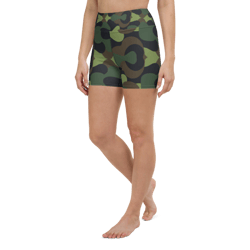 Woodland Military Camo Green Brown Black Pattern Yoga Shorts
