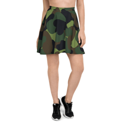 Woodland Military Camo Green Brown Black Pattern Skater Skirt
