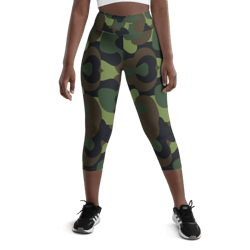 woodland military camo green brown black pattern yoga capri leggings