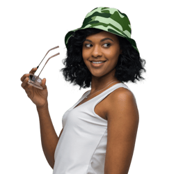 military green camo pattern reversible bucket hat