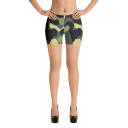 woodland camo green black khaki pattern shorts