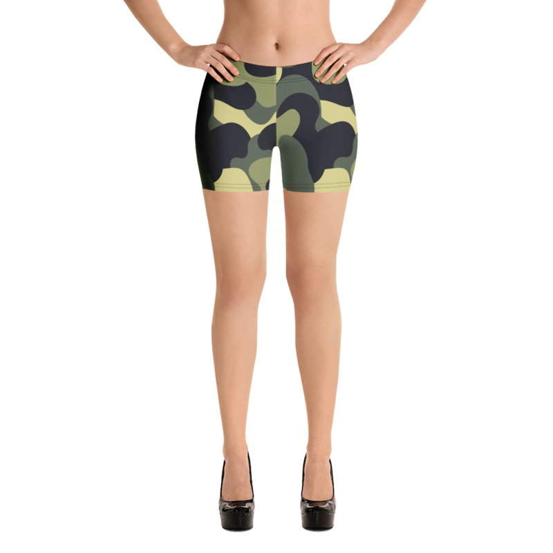 Woodland Camo Green Black Khaki Pattern Shorts