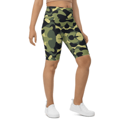 woodland camo green black khaki pattern biker shorts