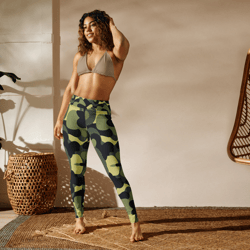 woodland camo green black khaki pattern yoga leggings
