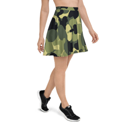 Woodland Camo Green Black Khaki Pattern Skater Skirt
