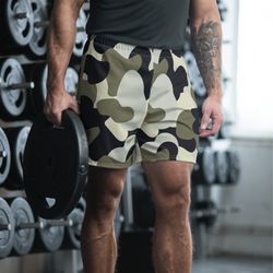 Camo Military Black Gray Khaki Pattern Men's Recycled Athletic Shorts