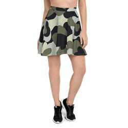 Camo Military Black Gray Khaki Pattern Skater Skirt