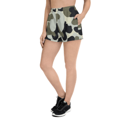 camo military black gray khaki pattern women’s recycled athletic shorts