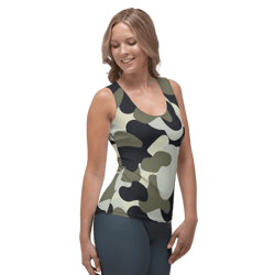 Camo Military Black Gray Khaki Pattern Sublimation Cut & Sew Tank Top