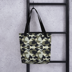 camo military black gray khaki pattern tote bag