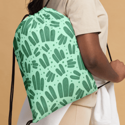 cute watercolor cactus pattern drawstring bag