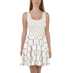golden chicken wire pattern skater dress