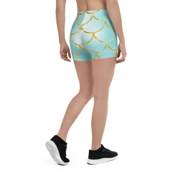 Mermaid Scales Aqua Teal & Gold Pattern Shorts