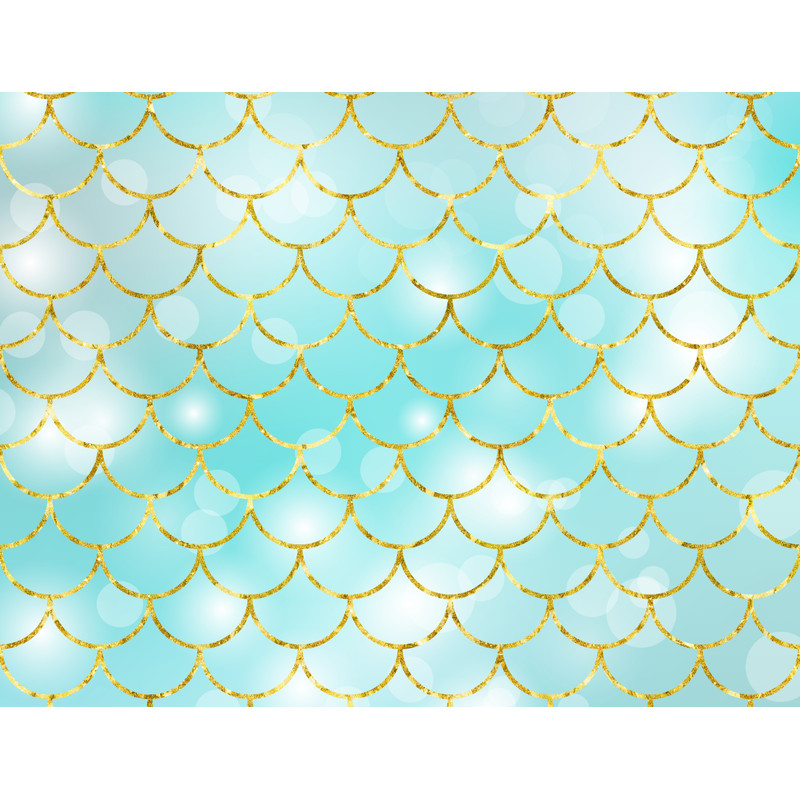 Mermaid Scales Aqua Teal & Gold Pattern Biker Shorts