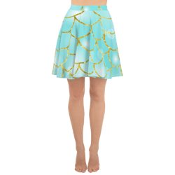 Mermaid Scales Aqua Teal & Gold Pattern Skater Skirt