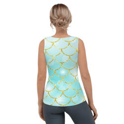 mermaid scales aqua teal & gold pattern sublimation cut & sew tank top