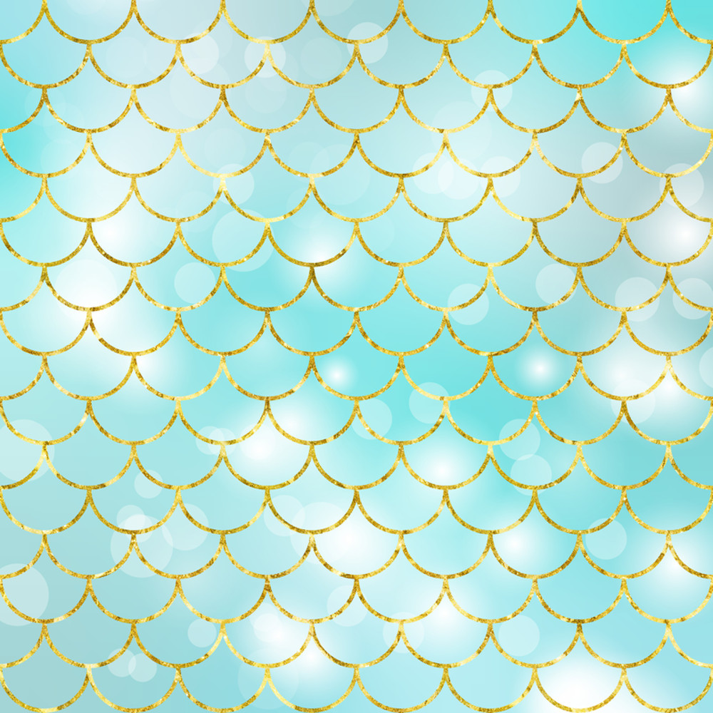 Mermaid Scales Aqua Teal & Gold Pattern Yoga Capri Leggings